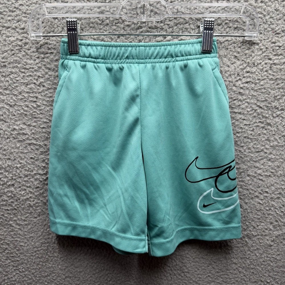Nike DRI-FIT Shorts Boy Size 6 M Teal Swoosh Side Logos Basketball Shorts Size 6